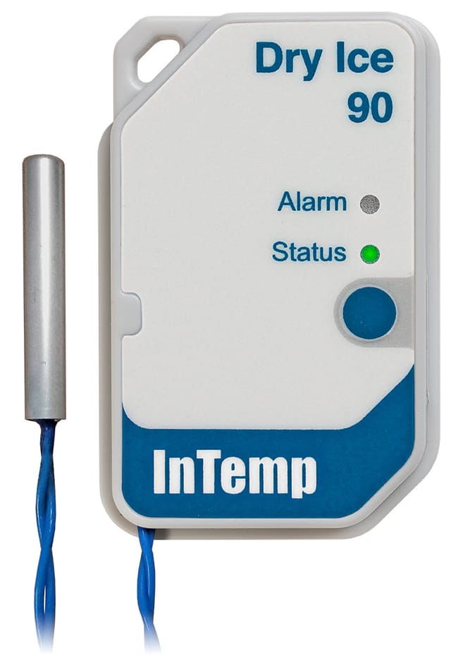 Registro de datos de temperatura en hielo seco InTemp para logística, 90 días.