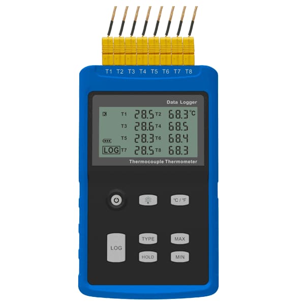 Registrador de datos Portátil de Temperatura de termopar multicanal (8 canales)
