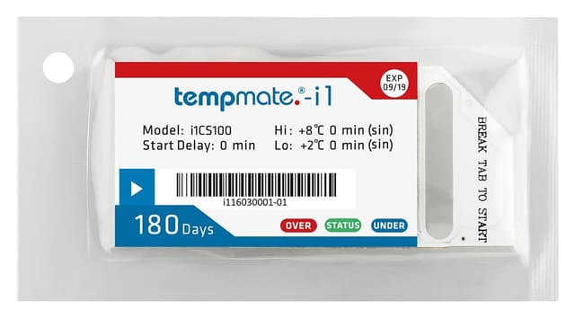 tempmate.®-i1 Indicador de temperatura de un solo uso conforme a la norma EN12830